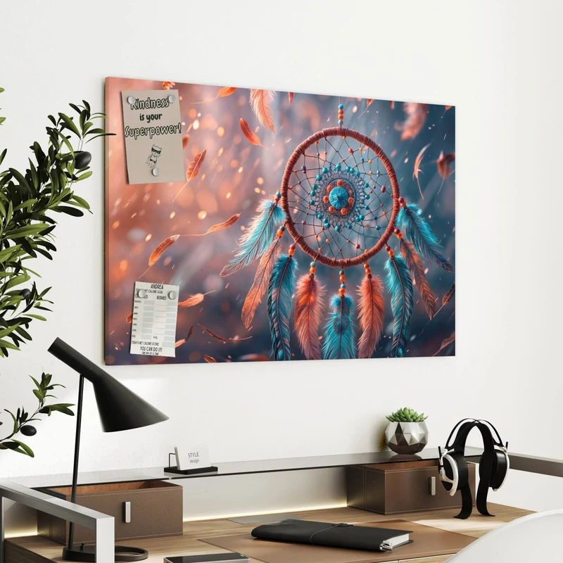 Metall Magnettafel - Traumfänger mit Federn