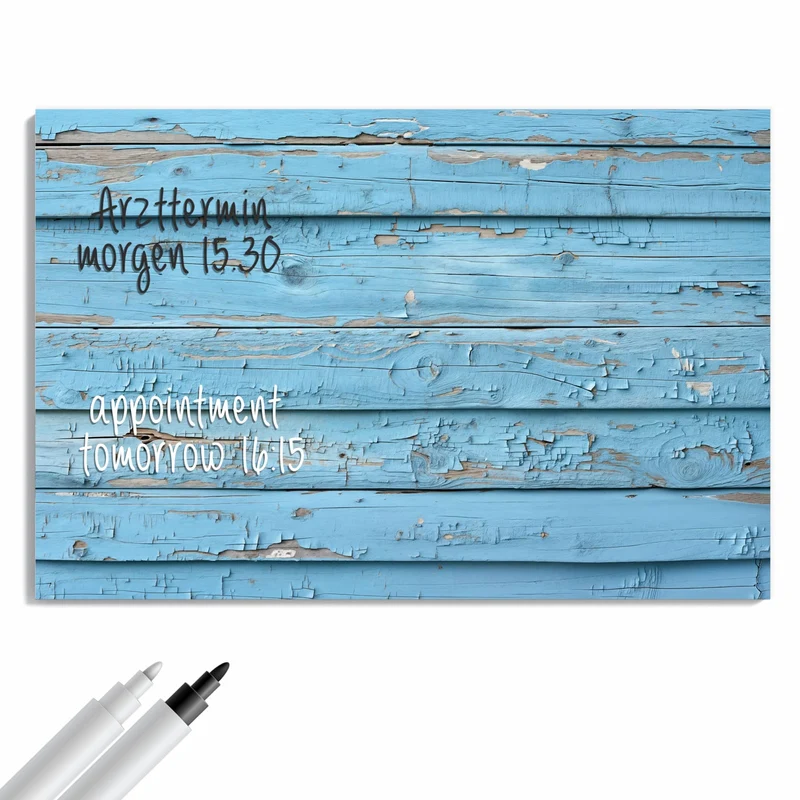 Metall Magnettafel - Blaues Vintage-Holz