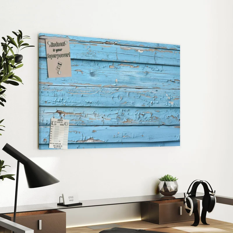 Metall Magnettafel - Blaues Vintage-Holz