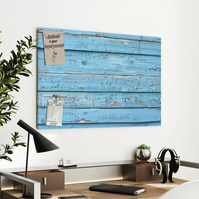 Metall Magnettafel - Blaues Vintage-Holz