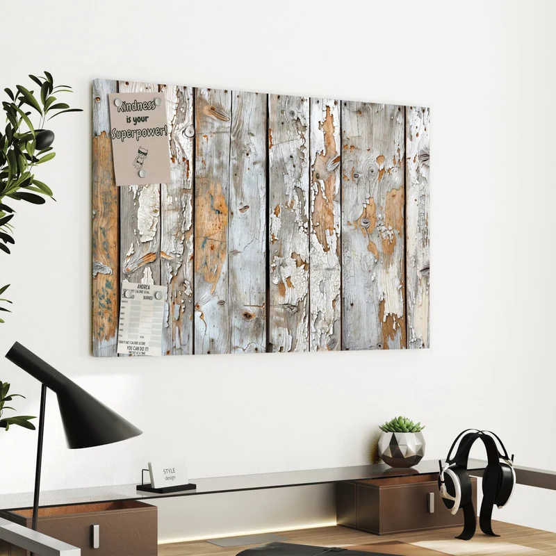Metall Magnettafel - Weißes Altholz