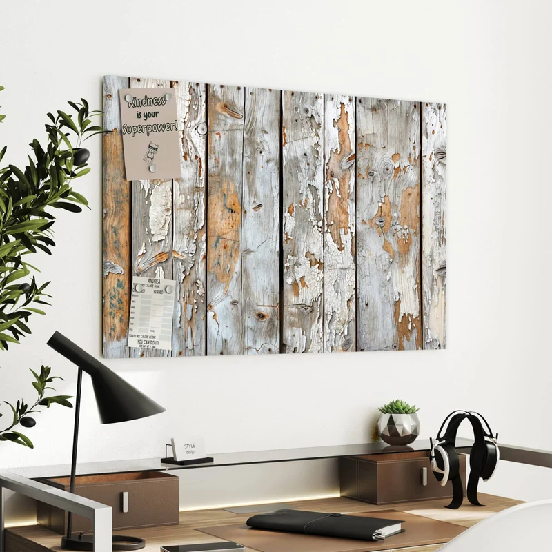 Metall Magnettafel - Weißes Altholz