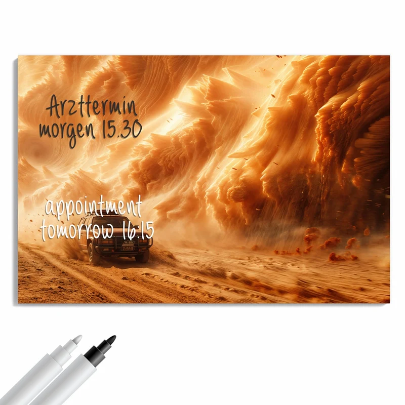 Metall Magnettafel - Auto im Sandsturm