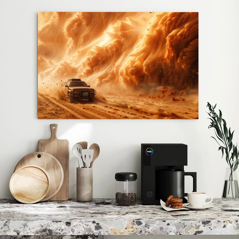 Metall Magnettafel - Auto im Sandsturm