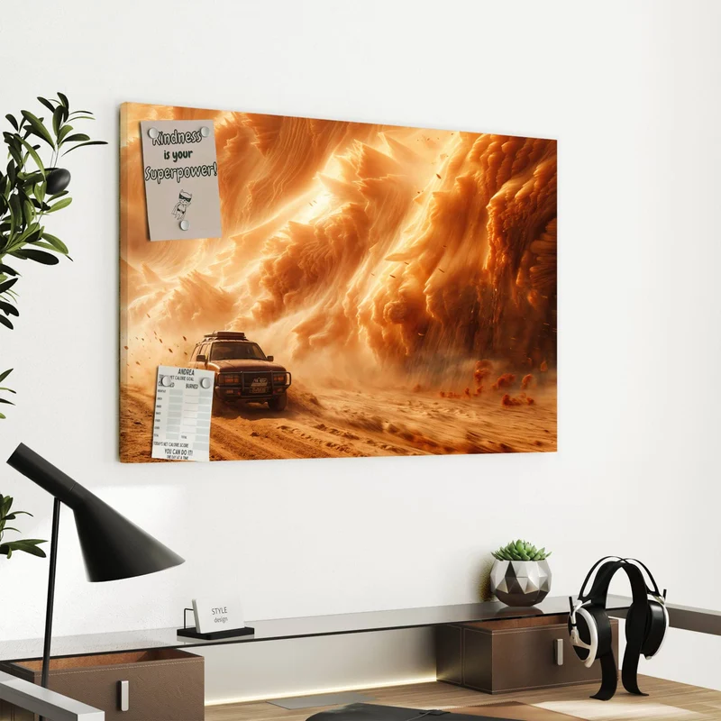 Metall Magnettafel - Auto im Sandsturm