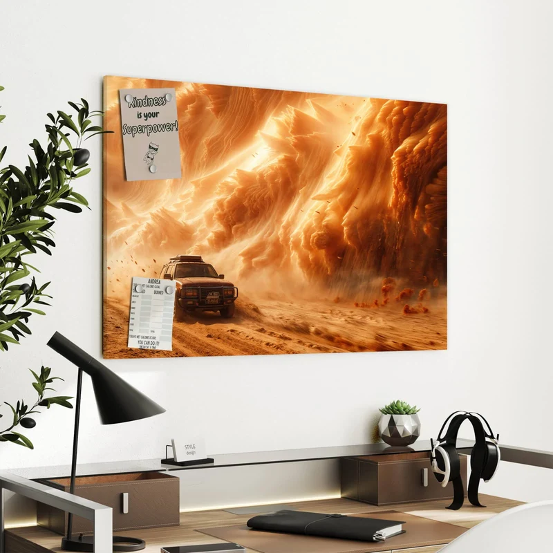 Metall Magnettafel - Auto im Sandsturm