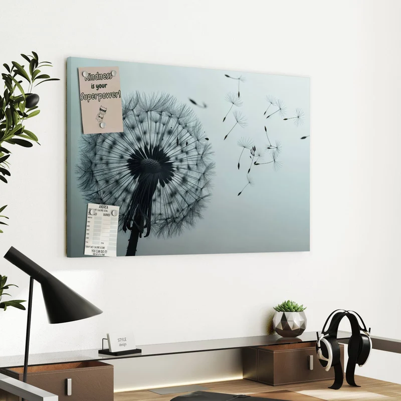 Metall Magnettafel - Pusteblume in Graublau