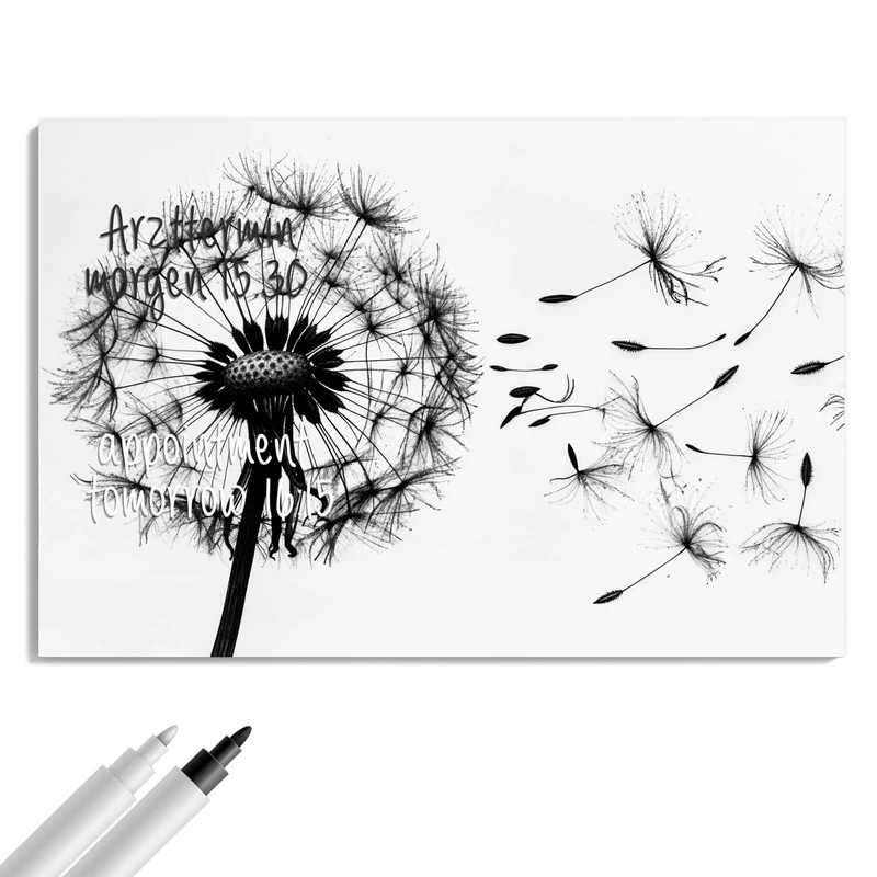 Metall Magnettafel - Pusteblume auf Weiß