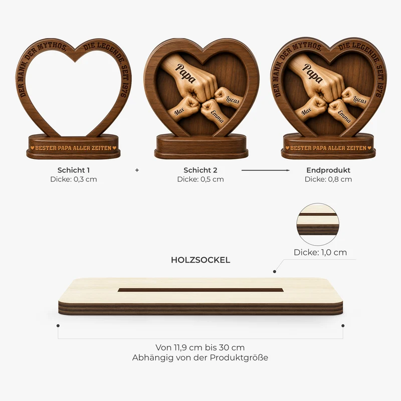 [3D-Optik] Der Mann Der Mythos Die Legende - Personalisiertes Geschenk | Holzaufsteller Mit Standfuß Papa