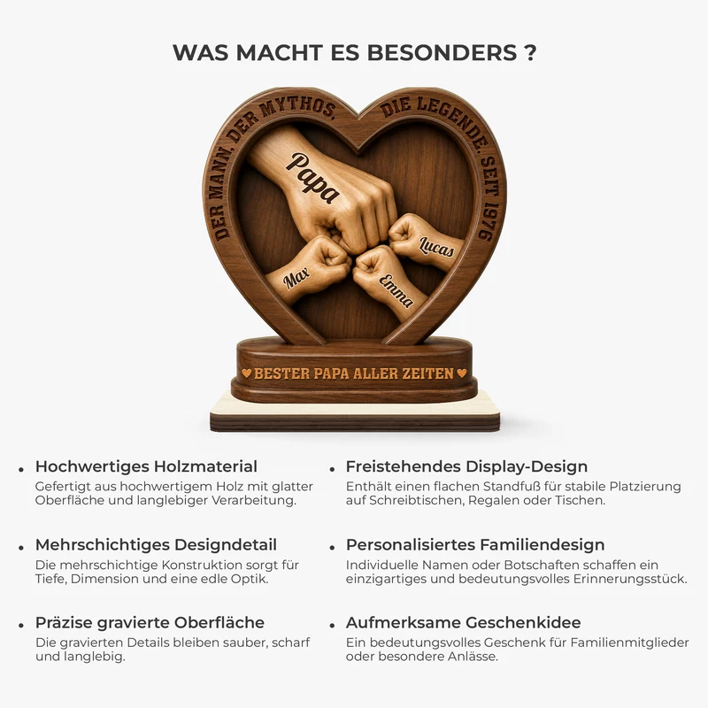 [3D-Optik] Der Mann Der Mythos Die Legende - Personalisiertes Geschenk | Holzaufsteller Mit Standfuß Papa