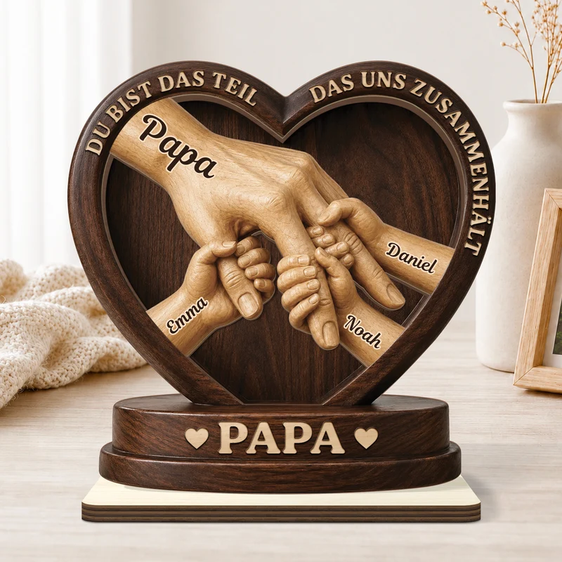 [3D-Optik] Für Die Welt Bist Du Unser Papa - Personalisiertes Geschenk | Holzaufsteller Mit Standfuß Papa Mama