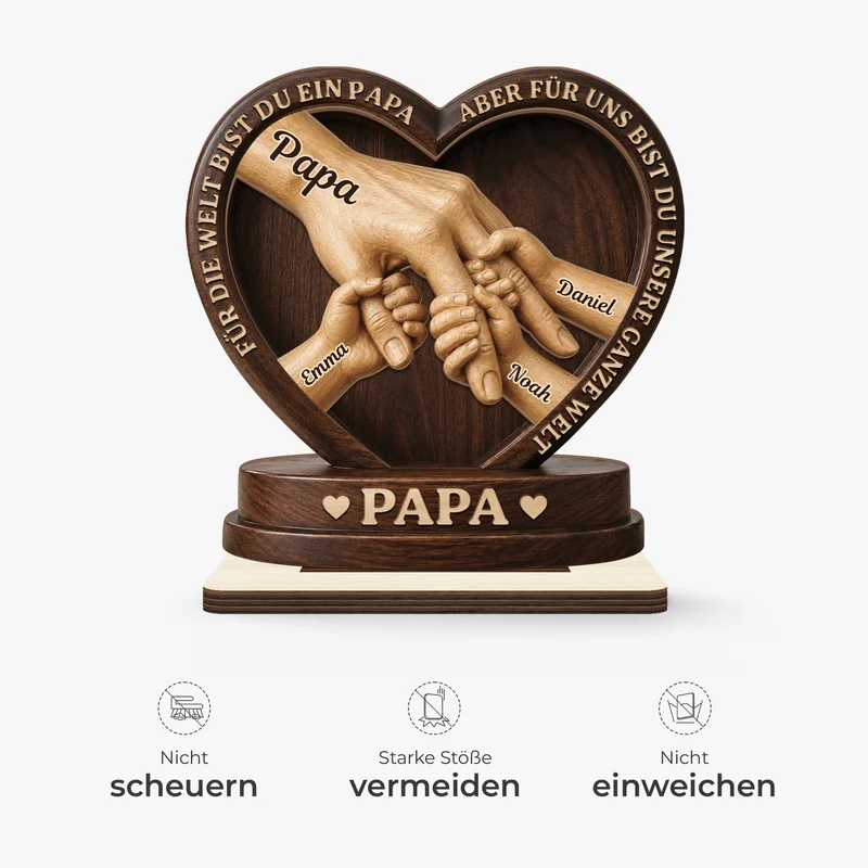 [3D-Optik] Für Die Welt Bist Du Unser Papa - Personalisiertes Geschenk | Holzaufsteller Mit Standfuß Papa Mama