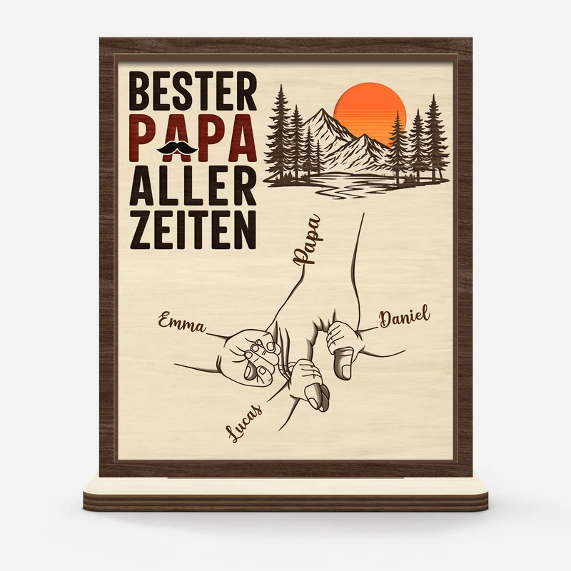 Bester Papa Aller Zeiten - Personalisiertes Geschenk | Holzaufsteller Mit Standfuß Papa Opa