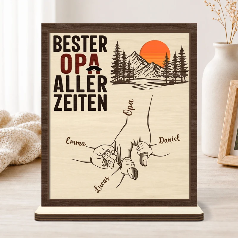 Bester Papa Aller Zeiten - Personalisiertes Geschenk | Holzaufsteller Mit Standfuß Papa Opa