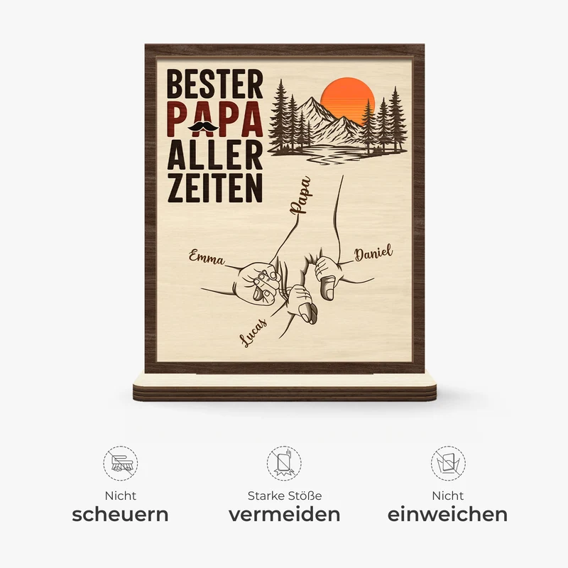 Bester Papa Aller Zeiten - Personalisiertes Geschenk | Holzaufsteller Mit Standfuß Papa Opa