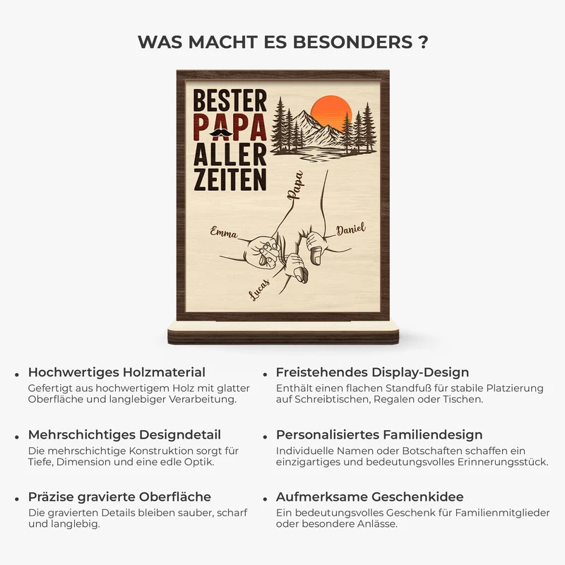 Bester Papa Aller Zeiten - Personalisiertes Geschenk | Holzaufsteller Mit Standfuß Papa Opa