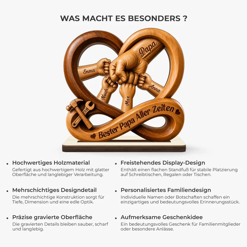 Bester Papa Ever - Personalisiertes Geschenk | Holzaufsteller Mit Standfuß Papa Opa