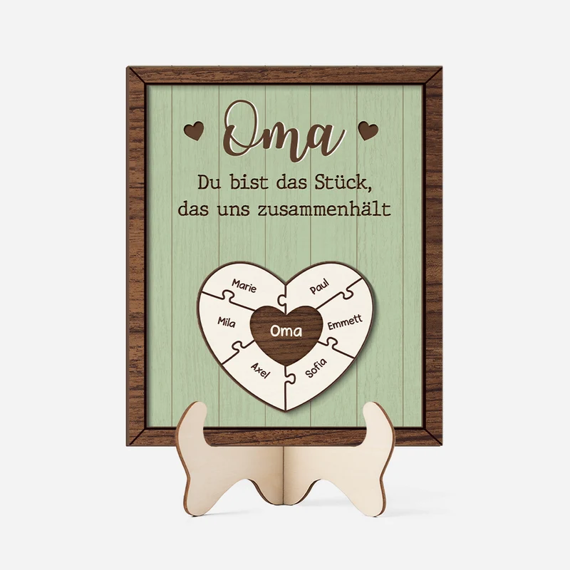 Mama Du Bist Das Stück Das Uns Zusammenhält - Personalisiertes Geschenk | Holzaufsteller Mama & Oma
