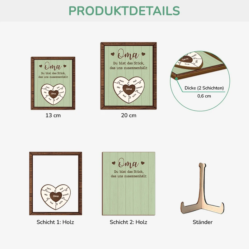Mama Du Bist Das Stück Das Uns Zusammenhält - Personalisiertes Geschenk | Holzaufsteller Mama & Oma