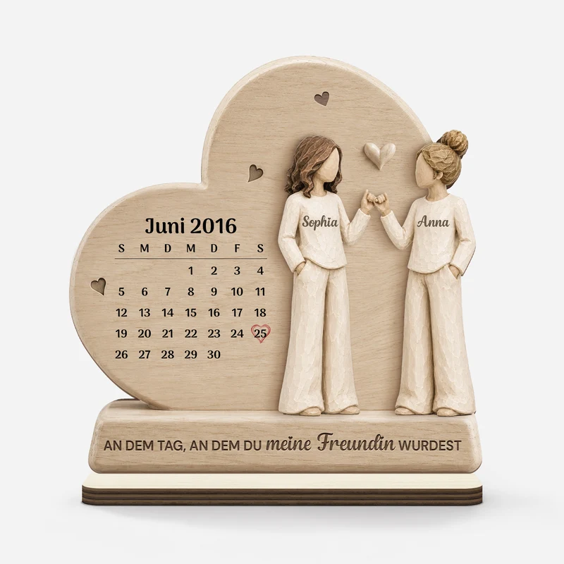 [3D-Optik] An Dem Tag An Dem Du Meine Freundin - Personalisiertes Geschenk | Holzaufsteller Mit Standfuß Kalender