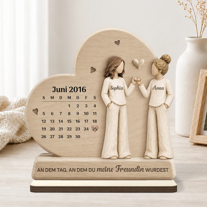 [3D-Optik] An Dem Tag An Dem Du Meine Freundin - Personalisiertes Geschenk | Holzaufsteller Mit Standfuß Kalender