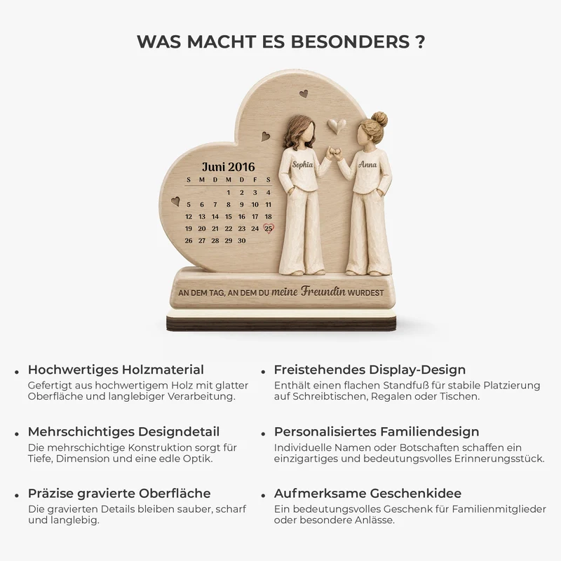 [3D-Optik] An Dem Tag An Dem Du Meine Freundin - Personalisiertes Geschenk | Holzaufsteller Mit Standfuß Kalender