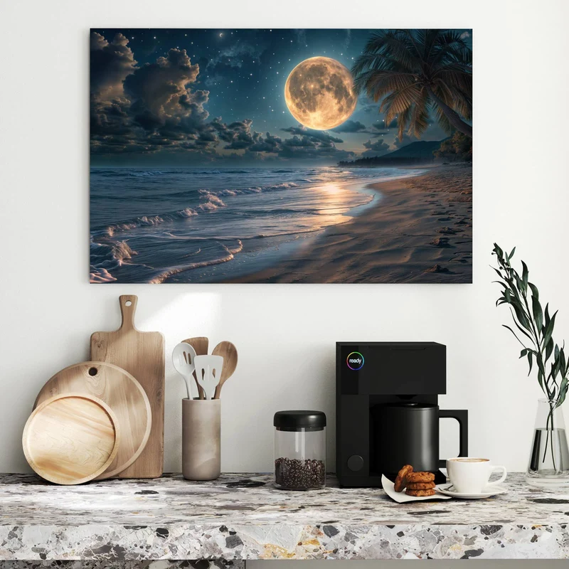 Metall Magnettafel - Mondnacht am Strand
