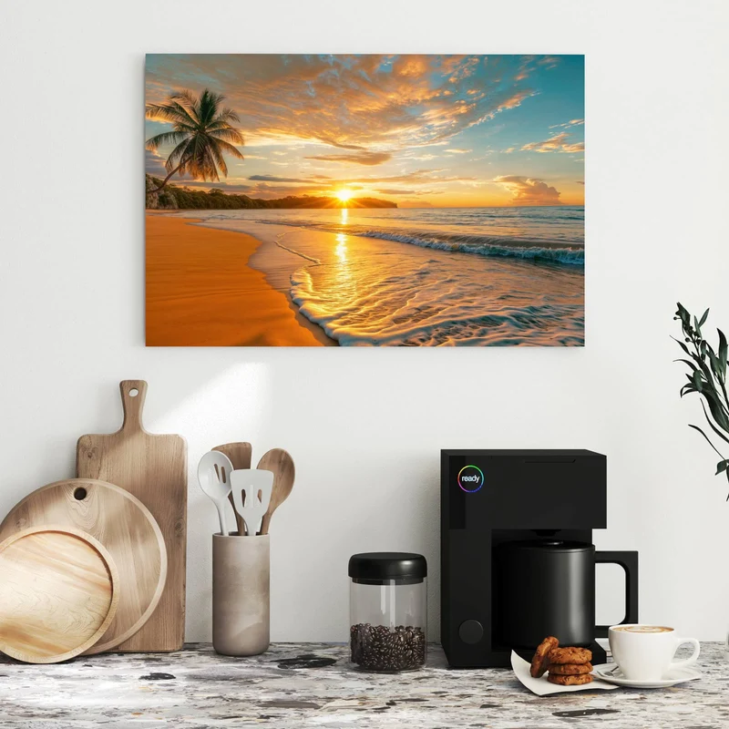 Metall Magnettafel - Palme am Abendstrand
