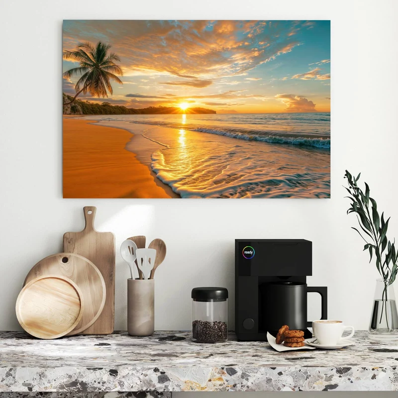 Metall Magnettafel - Palme am Abendstrand