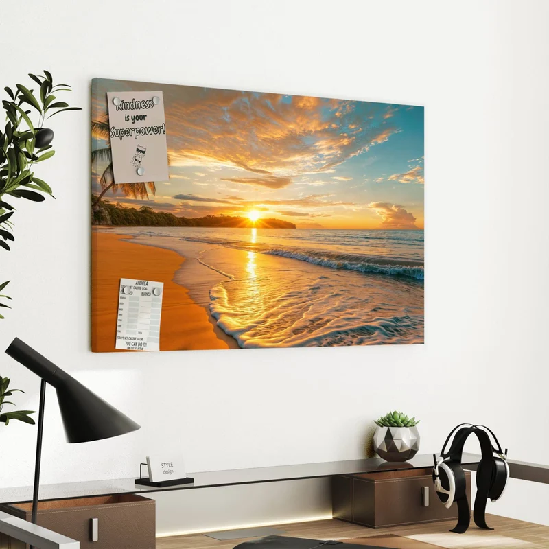 Metall Magnettafel - Palme am Abendstrand