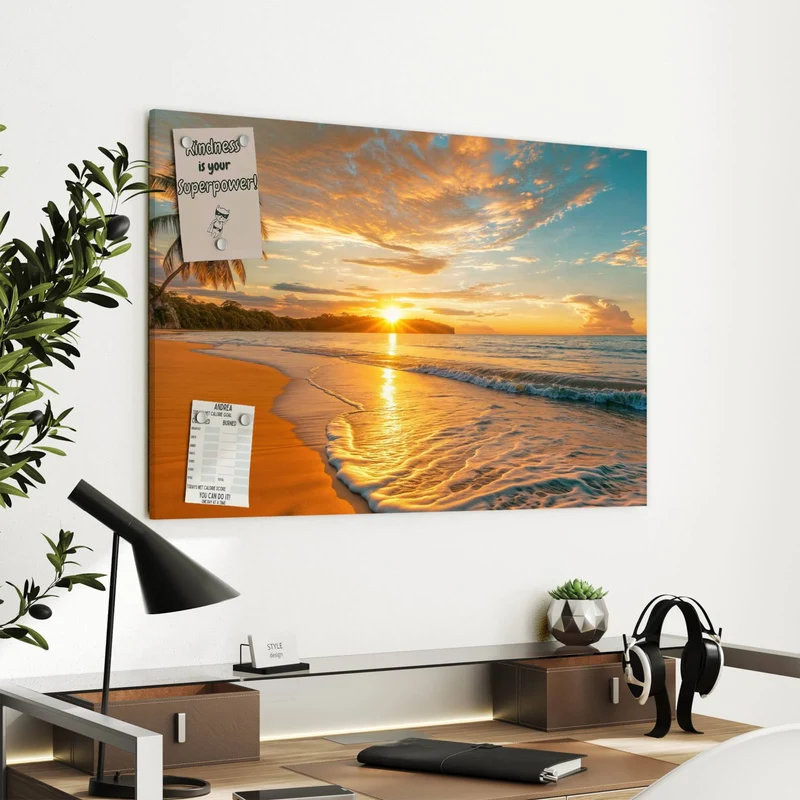 Metall Magnettafel - Palme am Abendstrand