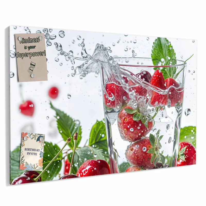 Metall Magnettafel - Erdbeeren und Kirschen