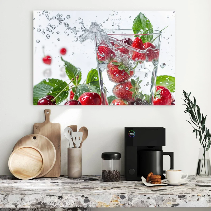 Metall Magnettafel - Erdbeeren und Kirschen