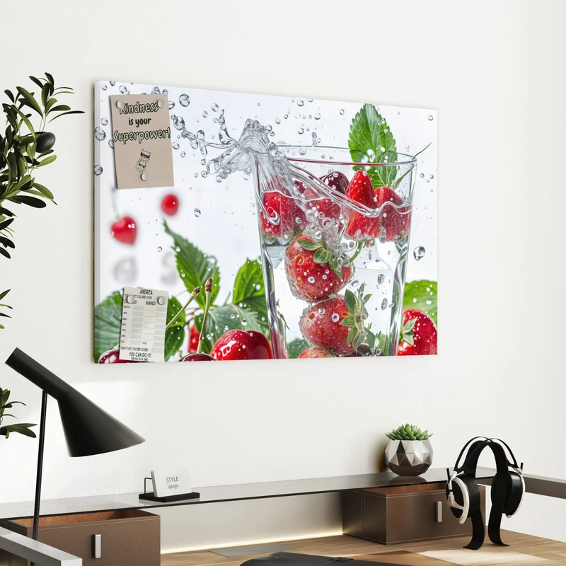 Metall Magnettafel - Erdbeeren und Kirschen