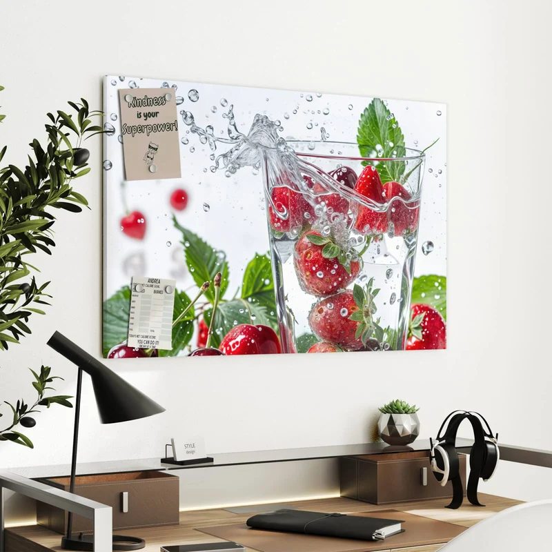 Metall Magnettafel - Erdbeeren und Kirschen