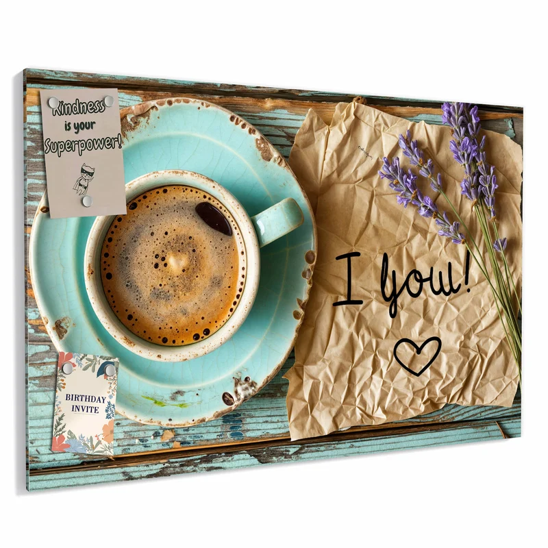 Metall Magnettafel - Tasse und Lavendel