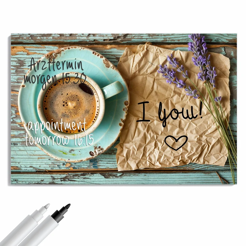 Metall Magnettafel - Tasse und Lavendel
