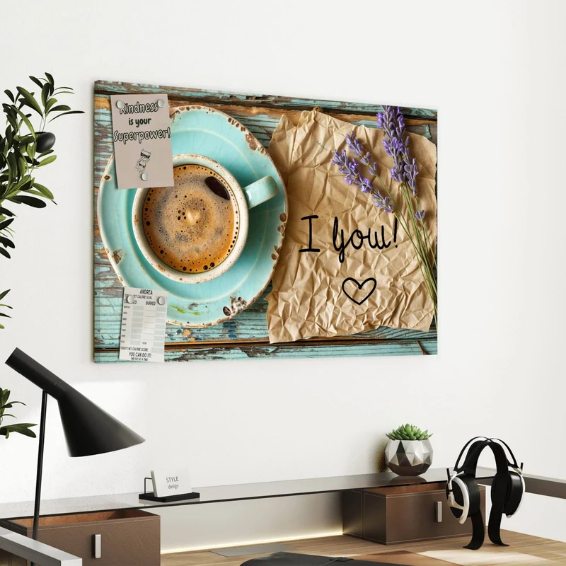 Metall Magnettafel - Tasse und Lavendel