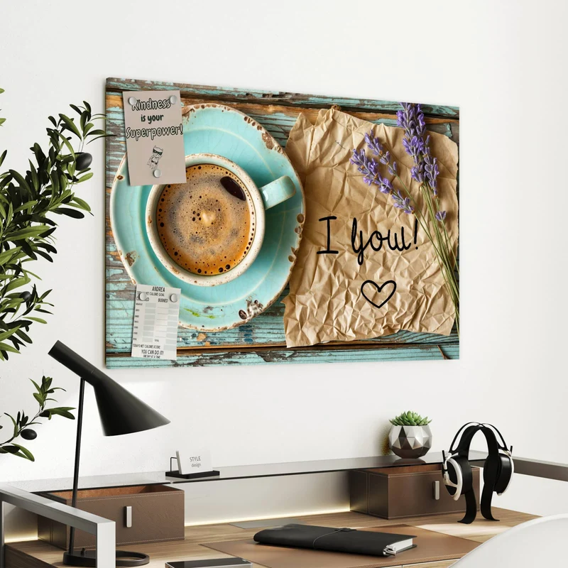 Metall Magnettafel - Tasse und Lavendel