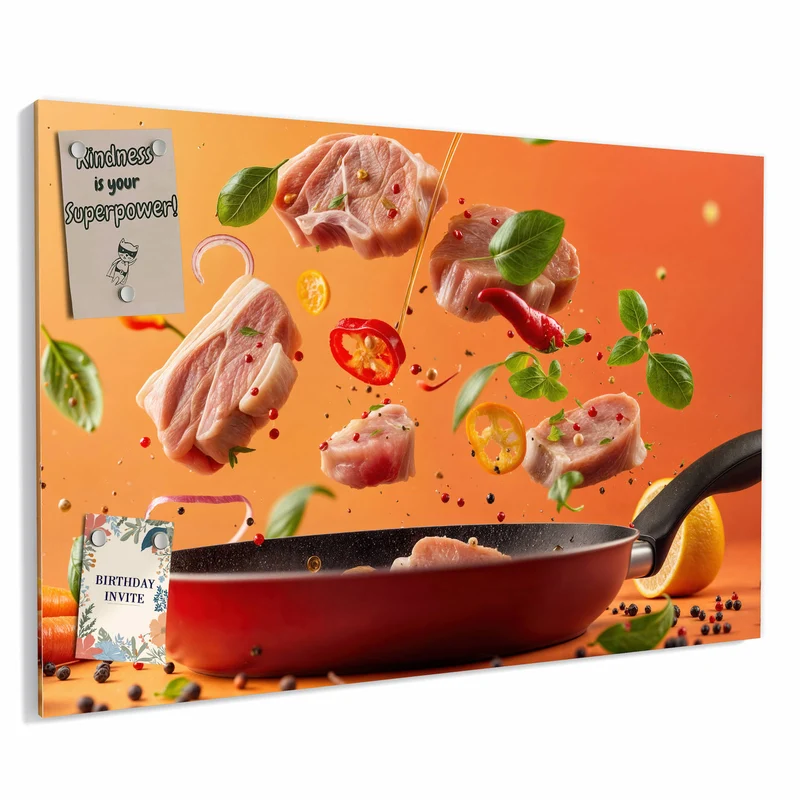 Metall Magnettafel - Zutaten über der Pfanne