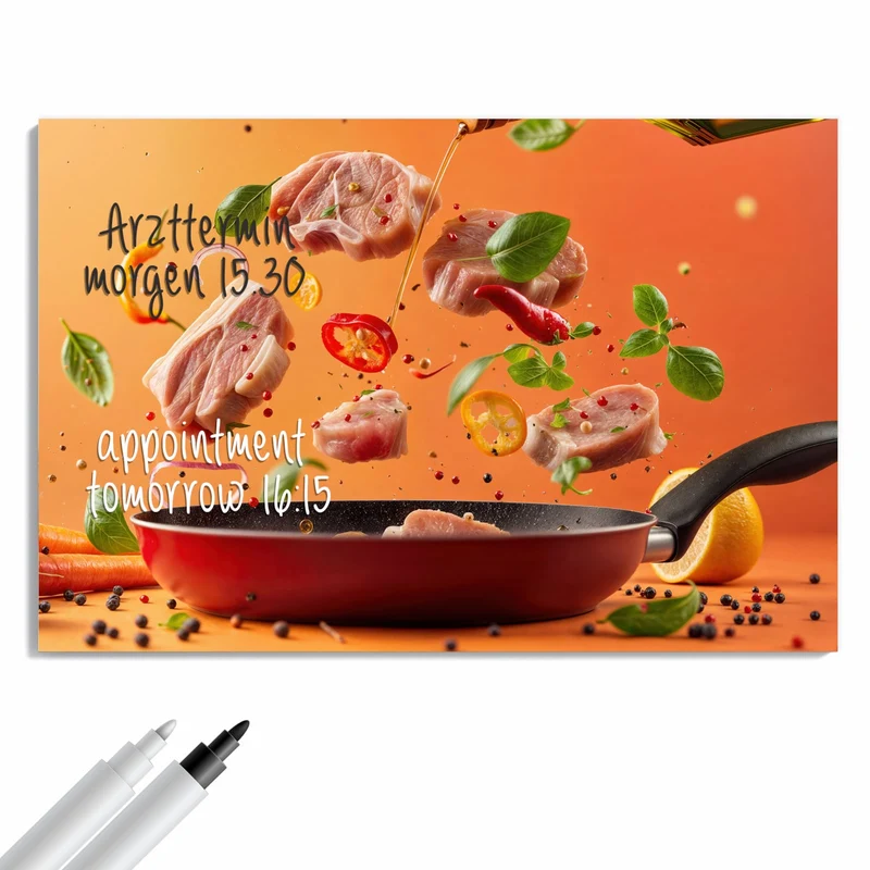 Metall Magnettafel - Zutaten über der Pfanne