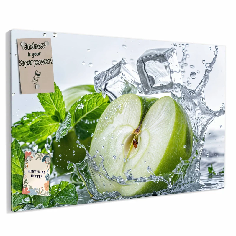 Metall Magnettafel - Grüner Apfel mit Minze