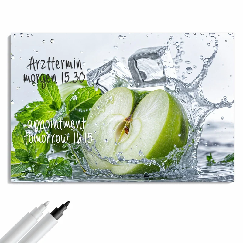 Metall Magnettafel - Grüner Apfel mit Minze