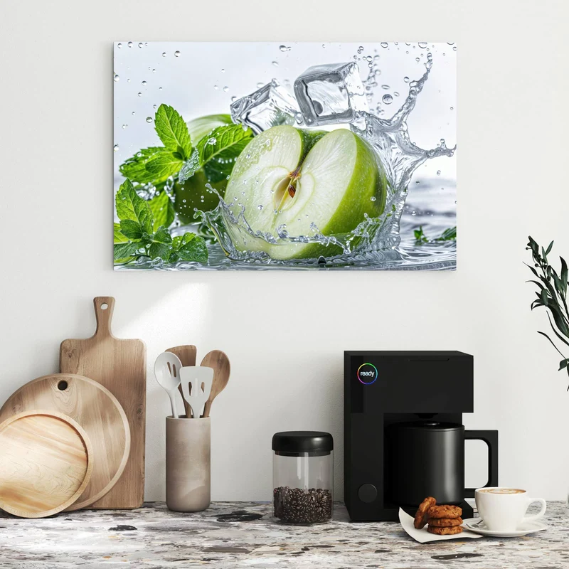Metall Magnettafel - Grüner Apfel mit Minze