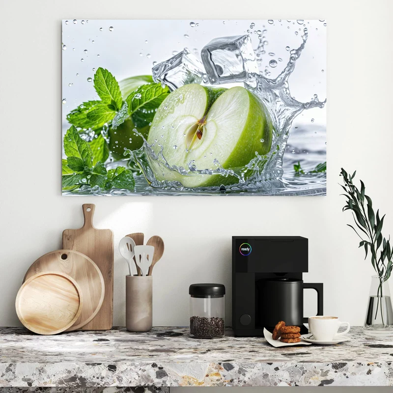 Metall Magnettafel - Grüner Apfel mit Minze