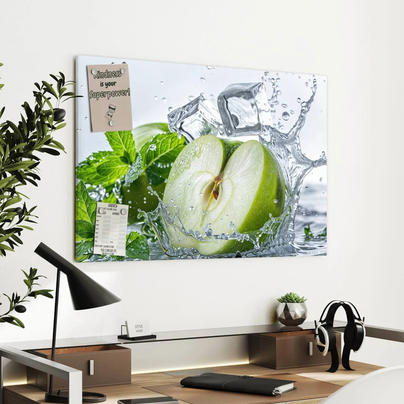Metall Magnettafel - Grüner Apfel mit Minze