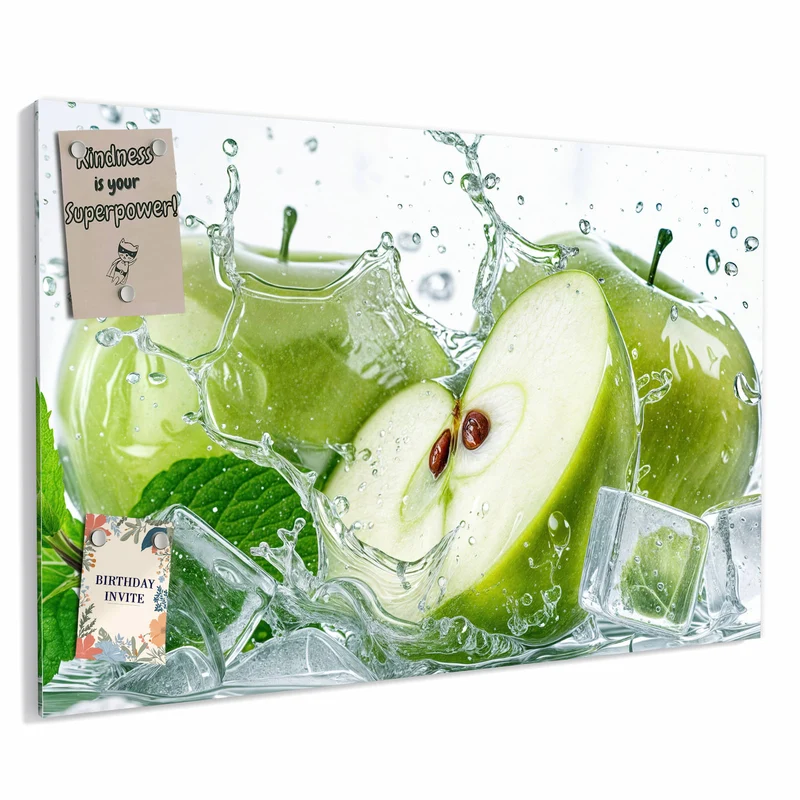 Metall Magnettafel - Grüne Äpfel mit Eis