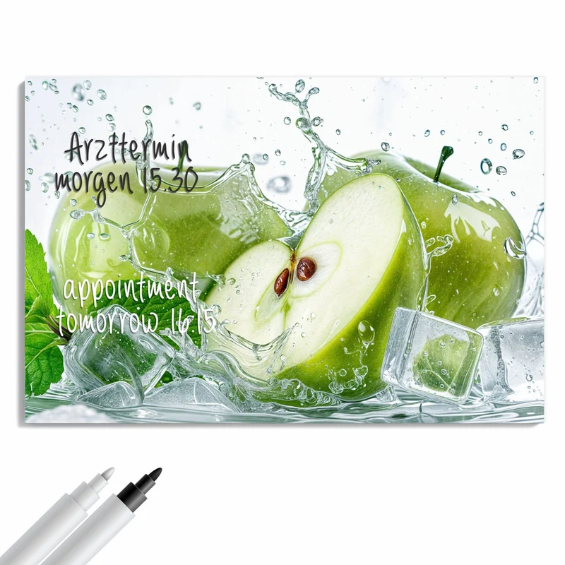 Metall Magnettafel - Grüne Äpfel mit Eis