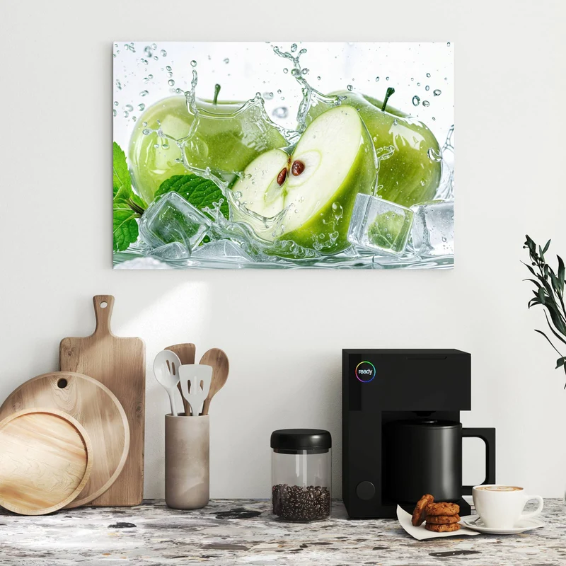 Metall Magnettafel - Grüne Äpfel mit Eis