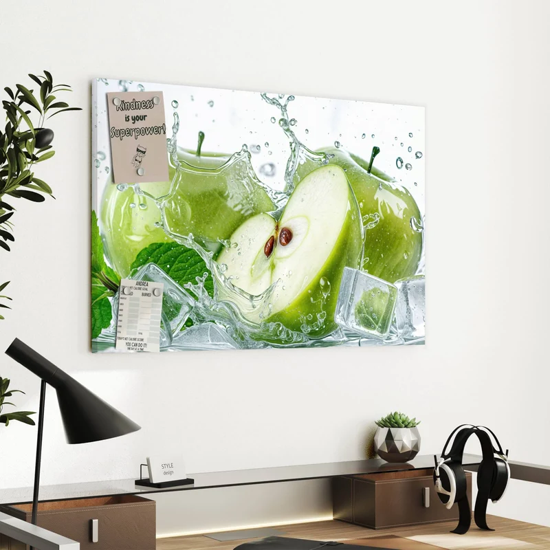 Metall Magnettafel - Grüne Äpfel mit Eis